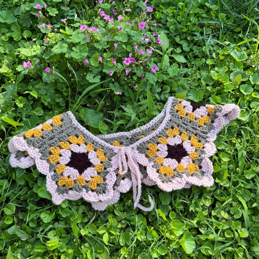 Handmade Pink and Grey Crochet Collar